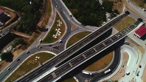 Aerial View of Highway Intersection and Overpass