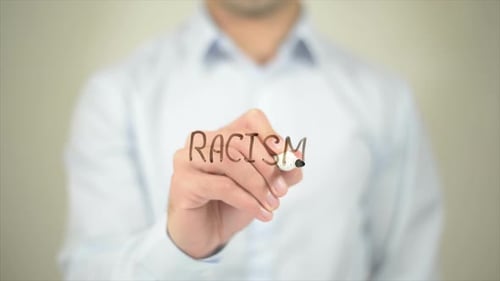 Racism, Man Writing on Transparent Screen