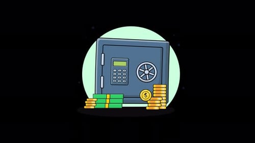 Digital Locker with Money and Gold Coins. Safe Box Concept Animation Video - Transparent
