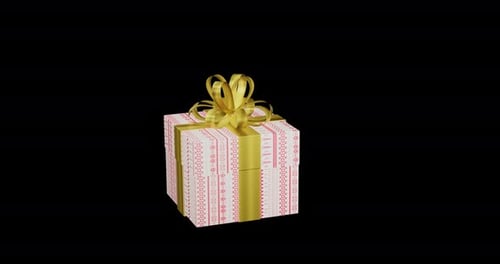 Red And White Christmas Gift Spinning Around Itself. 3D Animation Of Present With Alpha Channel