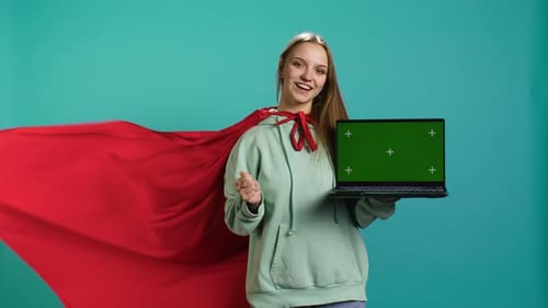 Teenager Dressed As Comic Book Hero Advertising Chroma Key Notebook
