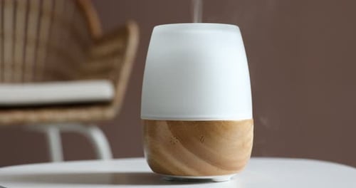 Essential Oil Diffuser Releasing Mist in a Cozy Setting