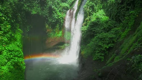 Aerial Drone View of Beautiful Aling Aling Waterfall in Nothern Bali Indonesia