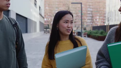 Young Asian Student Friends Talking at College Campus