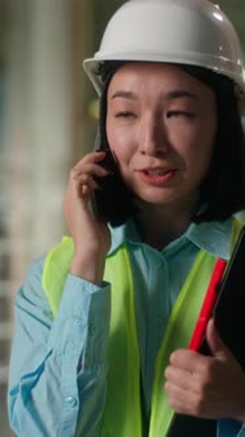 Asian Woman Contractor Builder Architect Business Entrepreneur Engineer in Hard Hat Industry Worker