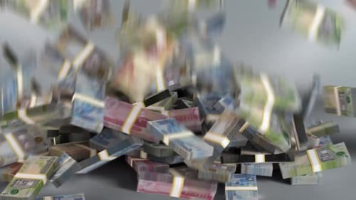 Monnaie de Bahreïn - Dinar empilé de l'argent tombant - Monnaie bahreïnie