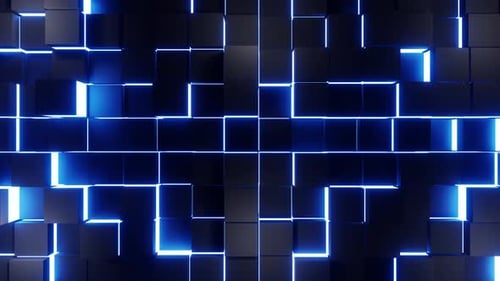 Black Steel Moved Cubes With Blue Neon Lights Vj Seamless Loop
