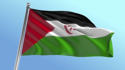 Realistic Western Sahara Flag Waving Animation on Blue Sky
