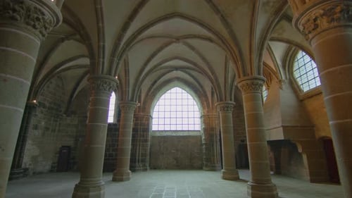 The Camera Moves Inside the Church Which is Located on Top of the MontSaintMichel Castle