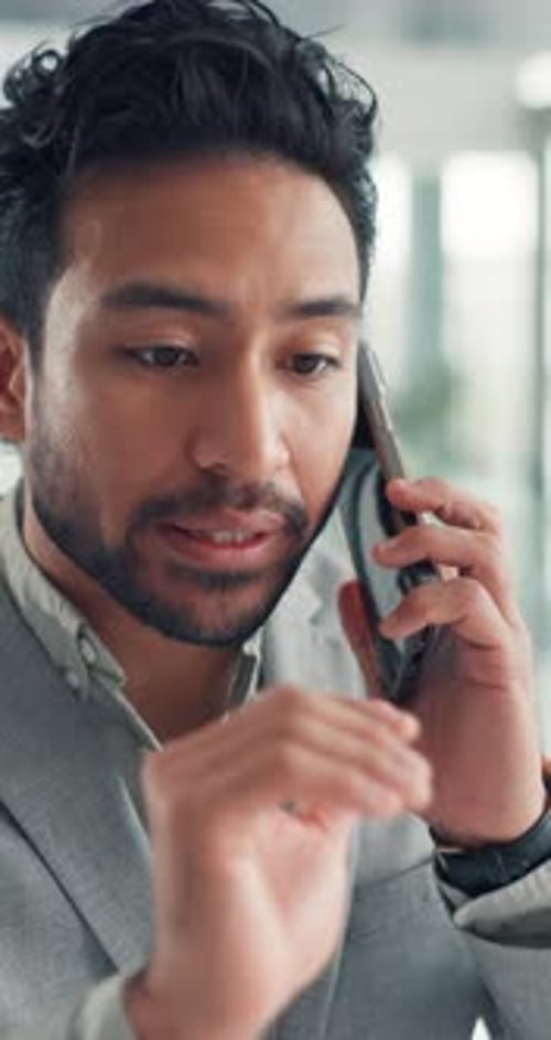 Phone call, happy and business man in office for client negotiation, talking and finance consulting