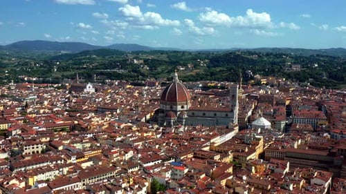 Cathedral Of Santa Maria del Fiore (Duomo) With Panoramic View Of Florence City In Tuscany, Italy. A