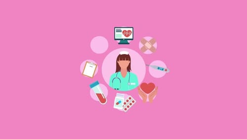 Flat Design Medical Services Infographic with Animated Nurse and Icons