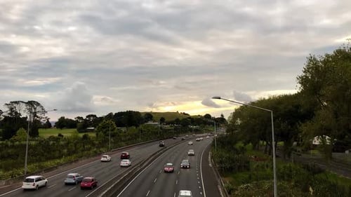 Time lapse of daytime rush hour traffic on Auckland motorway