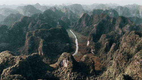 Aerial View of Tropical Mountains and River