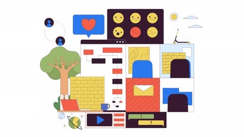 Software development technology line 2D objects animation