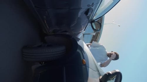 Car Accident with a Man Upset in Daylight