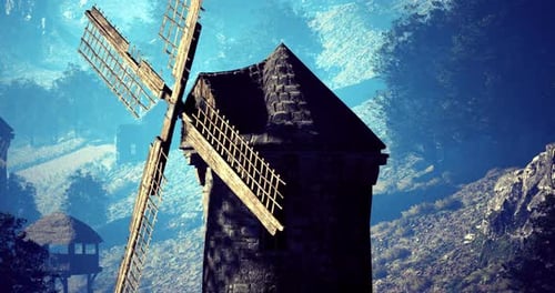 Historic Windmill Surrounded By Lush Greenery in Serene Countryside Landscape