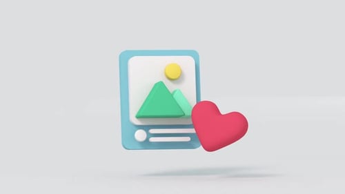 Social media post and heart. Cute minimal cartoony concept. 3D render animation