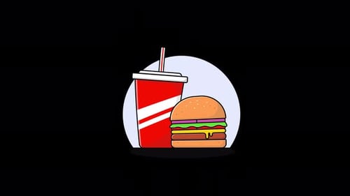Animated Burger and Soda Flat Design Food Icon