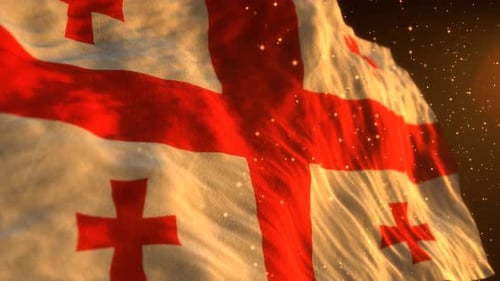 Waving Flag of Georgia with Golden Particles Loop