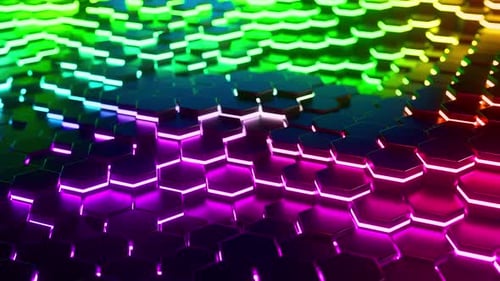 Futuristic Neon Hexagon Grid Background Animation Loop