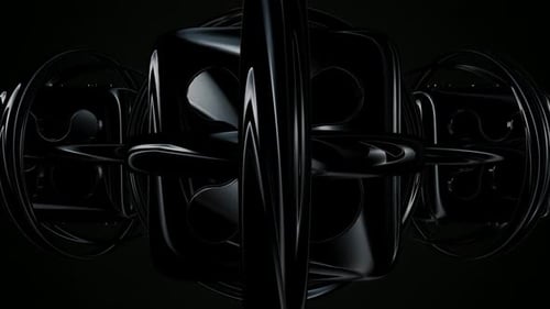 Glossy Black Abstract 3D Cubes and Swirling Ribbons Loop