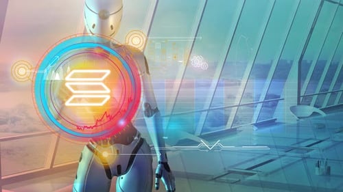 Robot And Cryptocurrency Panel With Infographics 4K