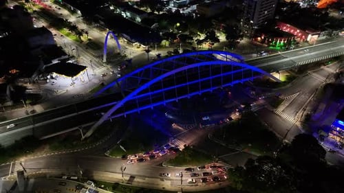 Suspension Bridge At Downtown Osasco In Sao Paulo Brazil. Freeway Road.
