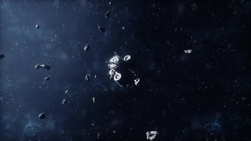 Futuristic Space Station Orbiting Among Asteroids In Deep Space