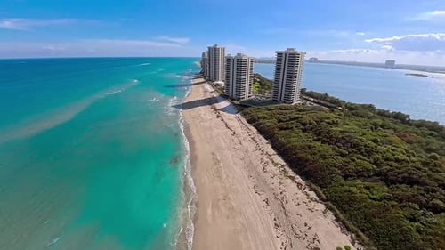 Aerial view of beachfront condos, United States.