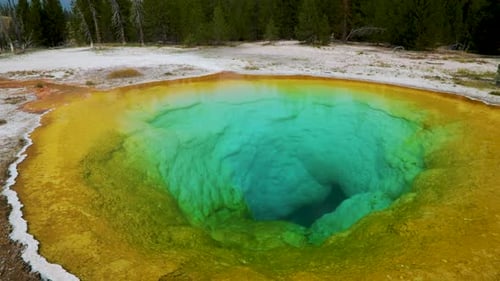 Glowing And Radiant Morning Glory Pool Hot Spring During Daytime At Yellowstone National Park In Wyo