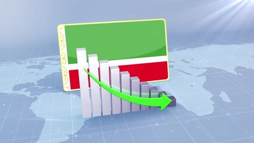 Chechen Repub Lic Flag With Decrease Bar Chart Graph And Arrow Green