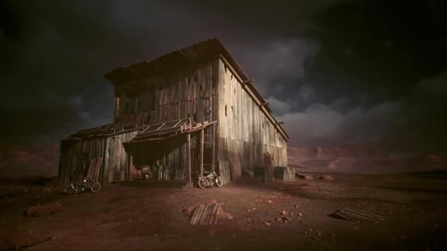 Gritty Wooden Structure Forming in a Desolate Desert Landscape