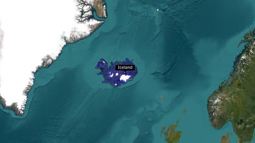 Satellite Zoom Into Iceland Map Highlight Animation