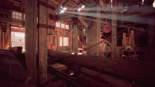 Rustic Wooden Interior of a Vintage Warehouse Illuminated By Sunlight