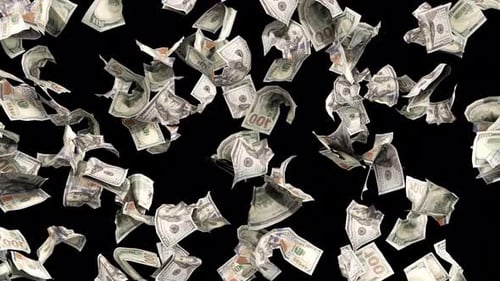 Animated Falling One Hundred Dollar Bills with Alpha Channel