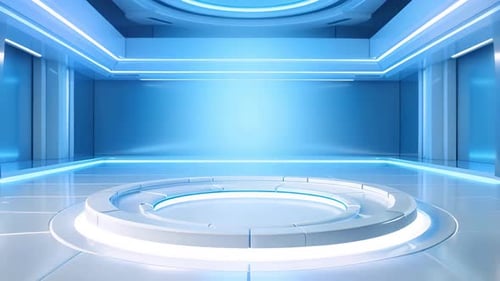 Futuristic Virtual Studio Stage with Glowing Circular Platform