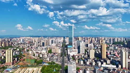 yueyang city downtown aerial panorama 4k china