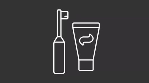 Animated toothbrush and paste white line icon