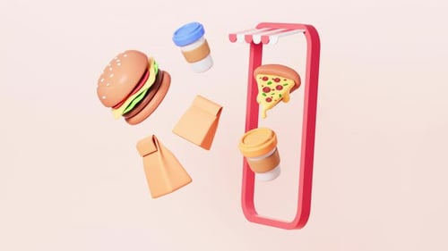 3D Online Food Delivery Animation with Mobile Interface