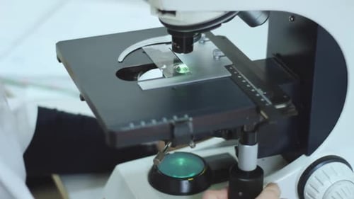 Microscope used in science research laboratory