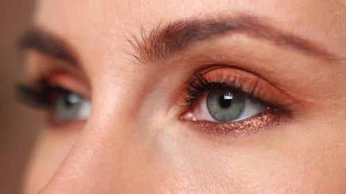 Closeup of the Blue Eyes of a Young Woman with Large Eyelashes