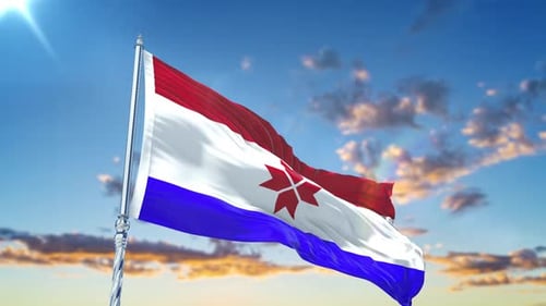 Waving Red White Blue Flag with Star Emblem Animation