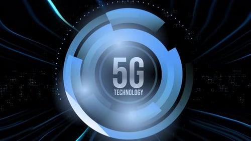 Titre Glitch de haute technologie avec lignes ondulées et technologie 5G