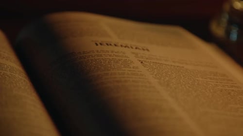 Close Up of Open Bible in Low Light