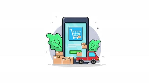 Flat Design Online Shopping and Delivery Process Animation via Smartphone