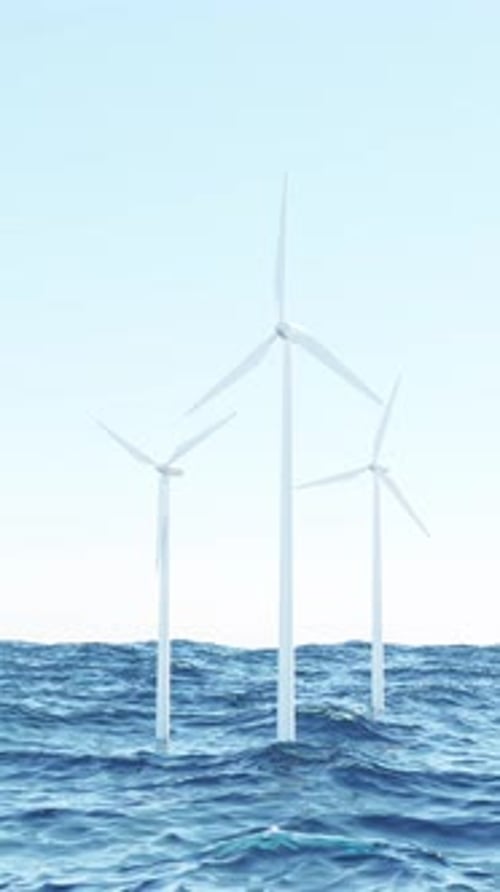 Offshore Wind Turbines Generating Renewable Energy in the Ocean Vertical Animation
