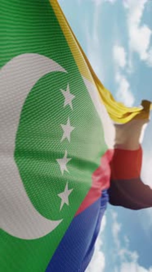 Vertical Comoros National Flag Waving in Wind