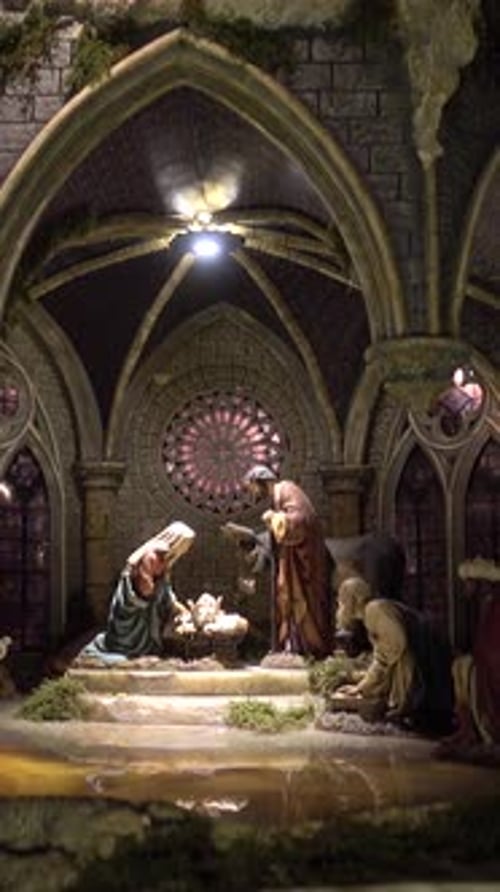 Nativity Scene in Gothic Cathedral Diorama