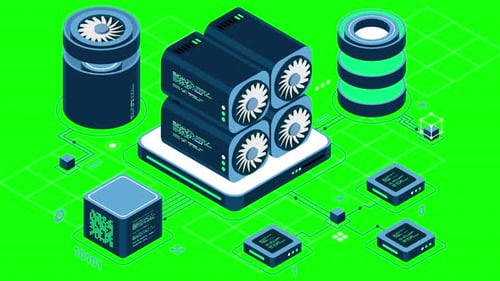 Isometric blockchain animation. Isometric cryptocurrency. Platform creation of digital currency